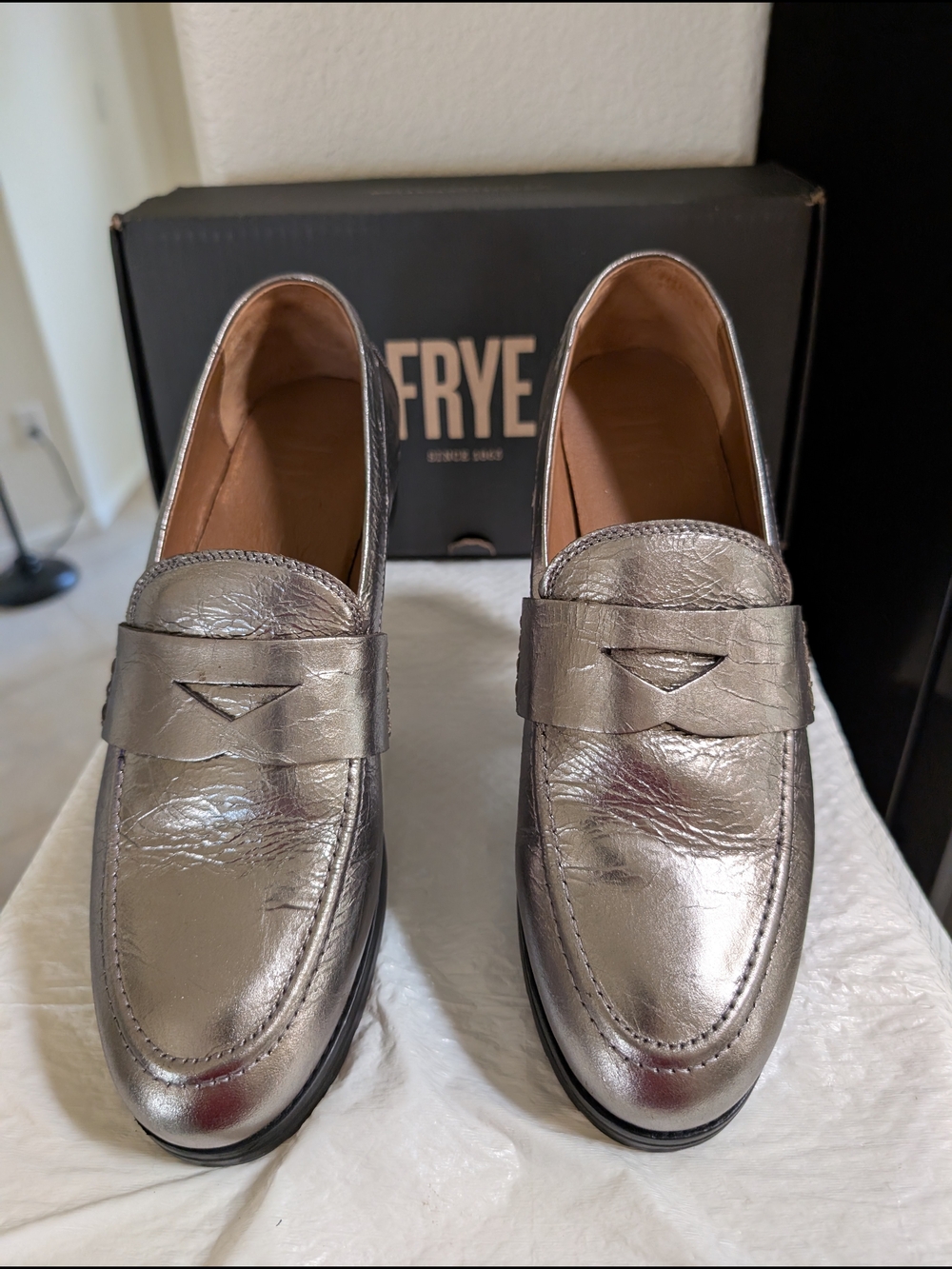 Frye Metallic Silver Leather Loafers